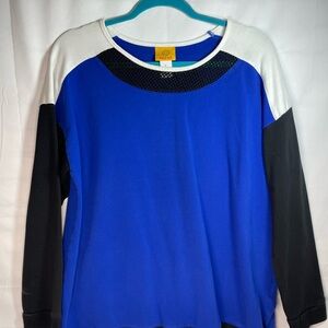 Ruby Rd. Vibrant Blue and Black Mesh Top